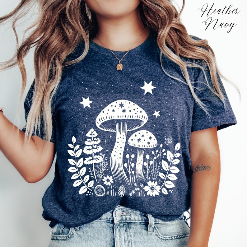 Celestial Mushroom Tshirt, Cottagecore Woodland Shirt, Forest Shirt, Nature Shirt, Botanical Shirt, Boho Shirt, Plants Shirt, Mushroom Gifts image 1