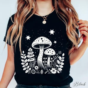 Celestial Mushroom Tshirt, Cottagecore Woodland Shirt, Forest Shirt, Nature Shirt, Botanical Shirt, Boho Shirt, Plants Shirt, Mushroom Gifts image 2
