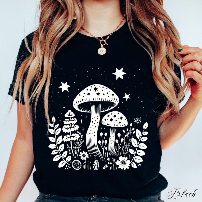 Celestial Mushroom Tshirt, Cottagecore Woodland Shirt, Forest Shirt, Nature Shirt, Botanical Shirt, Boho Shirt, Plants Shirt, Mushroom Gifts image 2
