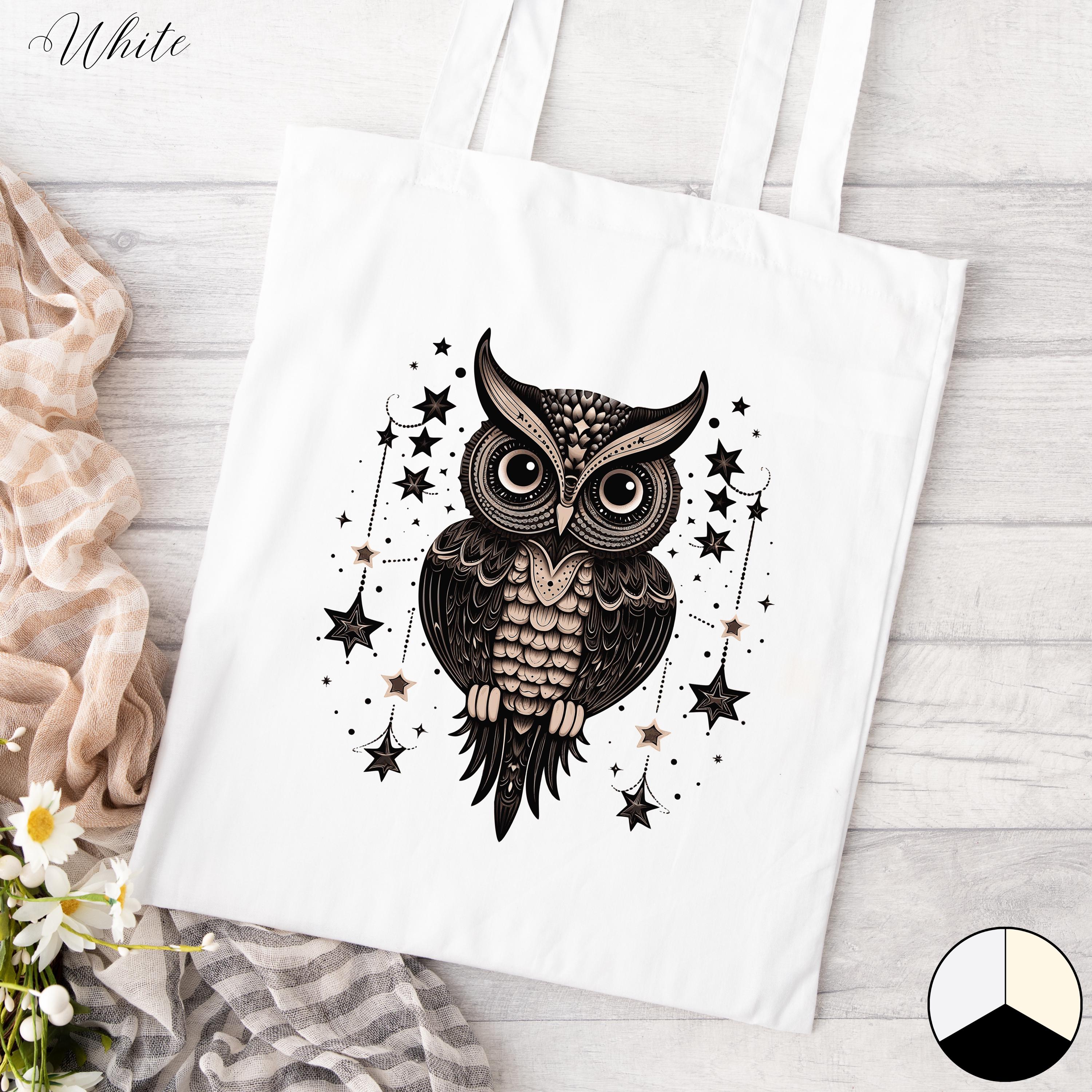 Whimsical Owl Tote Bag, Cute Owl Bag, Owl Lover Folklore Canvas Tote Bag, Vintage Aesthetic Tote Bag