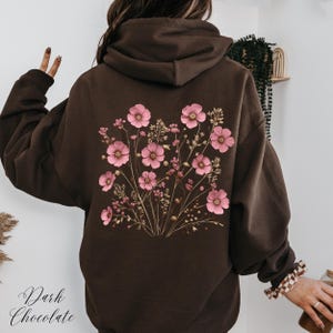 Soft Pink Wildflower Hoodie, Flower Hoodie, Floral Hoodie, Fairycore Cottage core Pullover Back Graphic Hoodie, Boho Clothes, Gifts for Her image 4