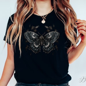 Dark Butterfly T Shirt, Gothic Butterfly T-Shirt, Floral Black Butterfly Shirt, Grunge Moth Shirt, Dark Cottagecore Tee, Butterfly Gifts