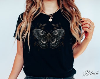 Dark Butterfly T Shirt, Gothic Butterfly T-Shirt, Floral Black Butterfly Shirt, Grunge Moth Shirt, Dark Cottagecore Tee, Butterfly Gifts