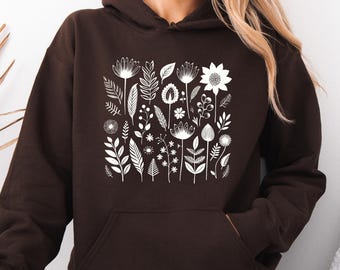 Sudadera con capucha de flores silvestres, sudadera con capucha floral bohemia, sudadera con capucha de flores silvestres de verano, sudadera con capucha con estampado de naturaleza estilo cottagecore, ropa bohemia hippie, regalos para ella