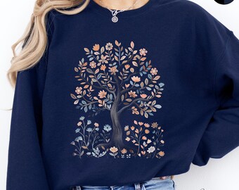 Floral Tree Sweatshirt, Botanical Nature Sweater, Flower Sweatshirt, Boho Clothes, Cottage core Plant Shirt