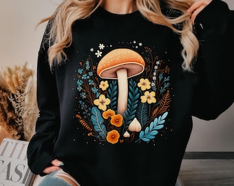 Cottagecore Mushroom Sweatshirt, Woodland Forestcore Sweater, Nature Jumper, Botanical Plant Shirt, Mushroom Gifts