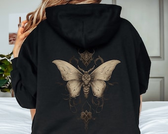 Fee Grunge Motte Hoodie, Zurück Grafik Hoodie, Gothic Motte Hoodie, Dunkle Cottagecore Goblincore Hoodie, Alt Dark Academia Kleidung, Witchy Geschenke