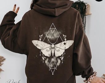 Geomancer's Moth Hoodie, Grunge Gothic Moth Hoodie, White Moth Hoody, Alt Gothic Clothes, Goblincore Forest Witch Sweatshirt, Witchy Gifts