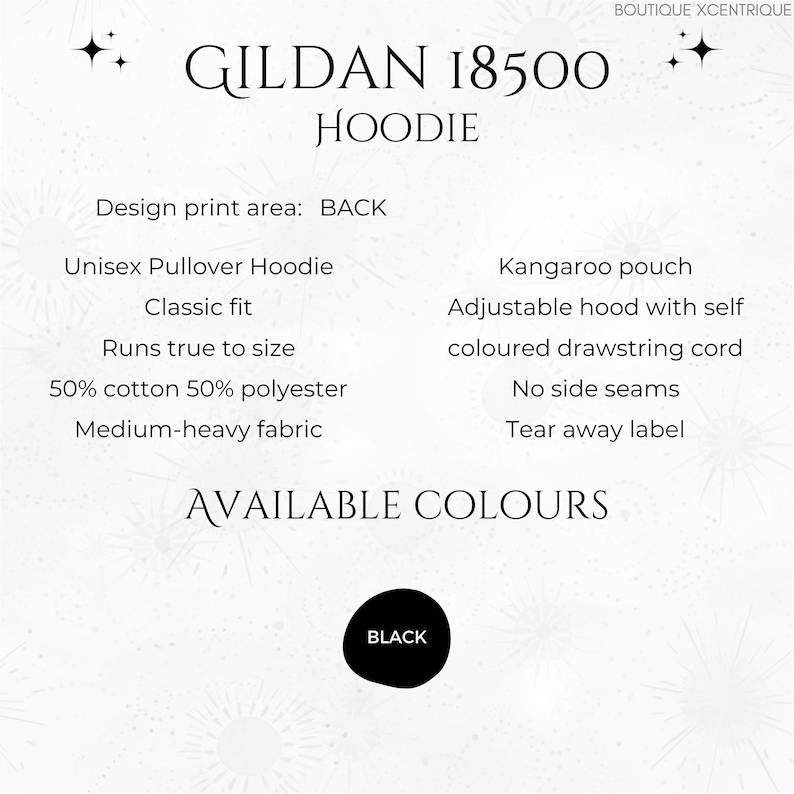 K&ouml;nnte beinhalten: Ein schwarzer Gildan 18500 Hoodie. Der Hoodie ist ein Unisex-Pullover mit einer K&auml;ngurutasche, einer verstellbaren Kapuze mit selbstfarbener Kordel, keinen Seitenn&auml;hten und einem abrei&szlig;baren Etikett. Der Hoodie besteht aus 50% Baumwolle und 50% Polyester und ist ein mittelstarkes Gewebe.