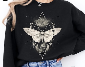 Geomancer's Moth Sweatshirt, Dark Academia Moth Sweater, Forest Witch Sweatshirt, Whimsigoth Jumper, Alternative Gothic Clothes, Witchy Gift