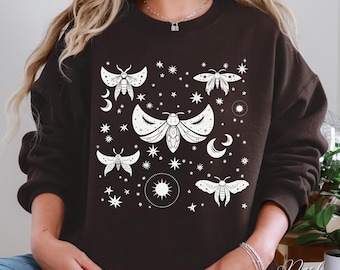 Moon Moth Sweater, Death Head Moth Sweatshirt, Celestial Moth Jumper, Dark Academia Moth Shirt, Forest Witch Sweatshirt, Gothic Witchy Gifts
