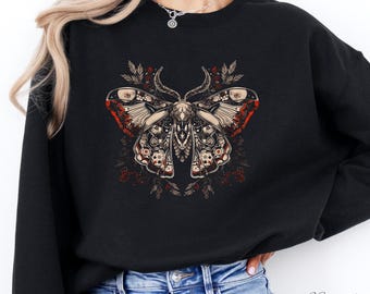 Norwegian Gothic Moth Jumper, Gothic Clothes, Dark Cottagecore Moth Sweatshirt, Black Moth Sweater, Folklore Fall Sweatshirt, Witchy Gifts