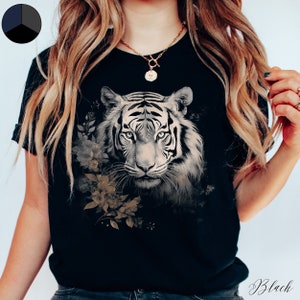 Botanical Grunge Tiger T Shirt, Big Cat Short Sleeve Tee, Animal Shirt, Wildlife Lover Gift