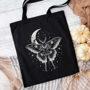 Mystic Moth Tote Bag, Whimsigoth Bag, Moon Moth Bag, Forest Witch Luna Moth Tote, Gothic Bag, Goblincore Bag, Witchy Gifts, Moth Lover Gifts