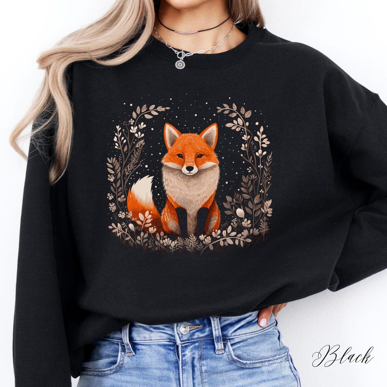 Bohemian Red Fox Sweatshirt, Cute Fox Sweater, Cottage core Fall Autumn Jumper, Woodland Forest Animal Shirt, Winter Boho Clothes, Fox Gifts image 7