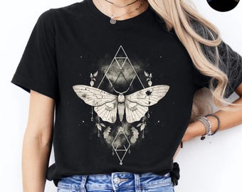 Geomancer's Moth Shirt, Dark Cottagecore Moth Tshirt, Gothic Clothes, Dark Academia Graphic Tees, Fairy Grunge Top, Goblincore Witch Shirt