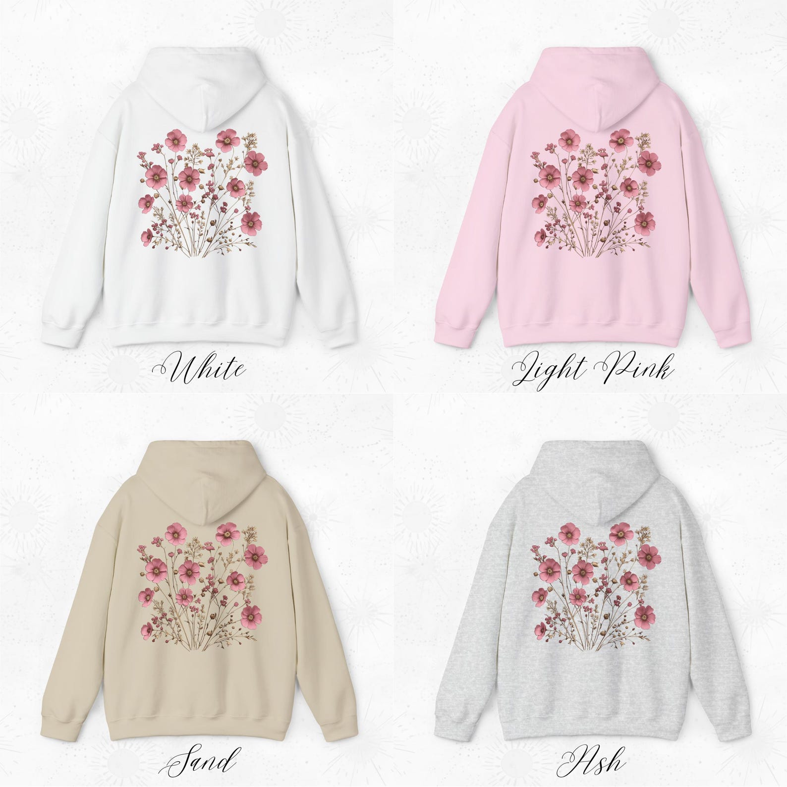 Soft Pink Wildflower Hoodie, Flower Hoodie, Floral Hoodie, Fairycore ...