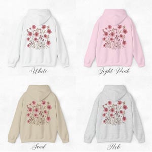 Soft Pink Wildflower Hoodie, Flower Hoodie, Floral Hoodie, Fairycore Cottage core Pullover Back Graphic Hoodie, Boho Clothes, Gifts for Her image 5