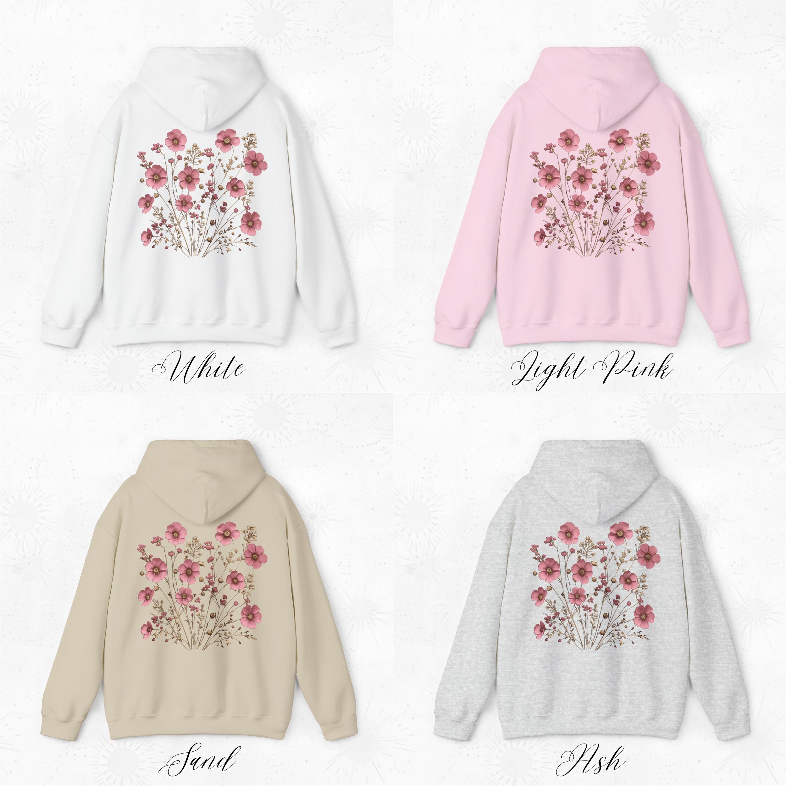 Soft Pink Wildflower Hoodie, Flower Hoodie, Floral Hoodie