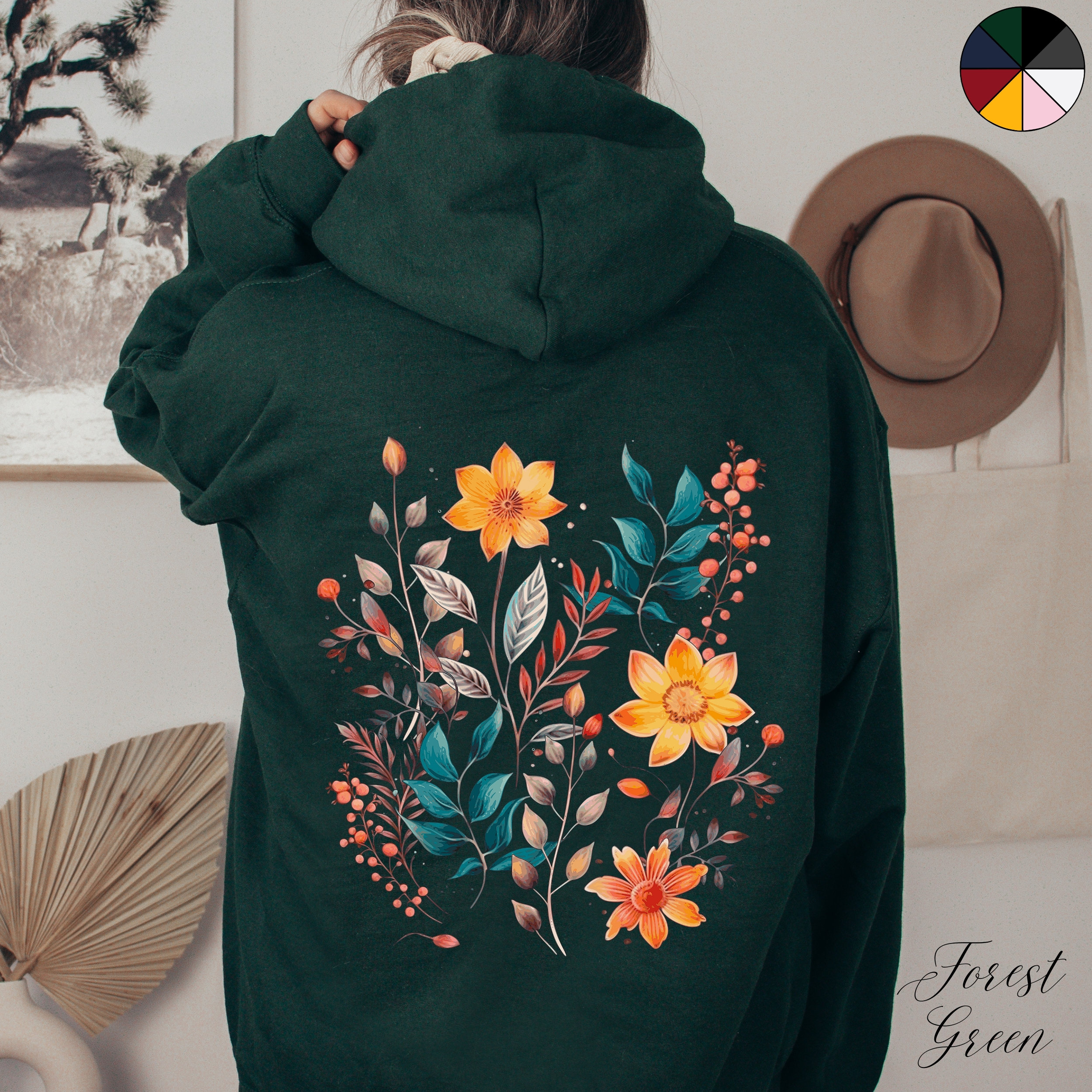 Boho Wildflower Hoodie, Autumnal Floral Hoodie, Wild Flower Boho Wildflower Hoodie, Autumnal Floral Hoodie, Wild Flower