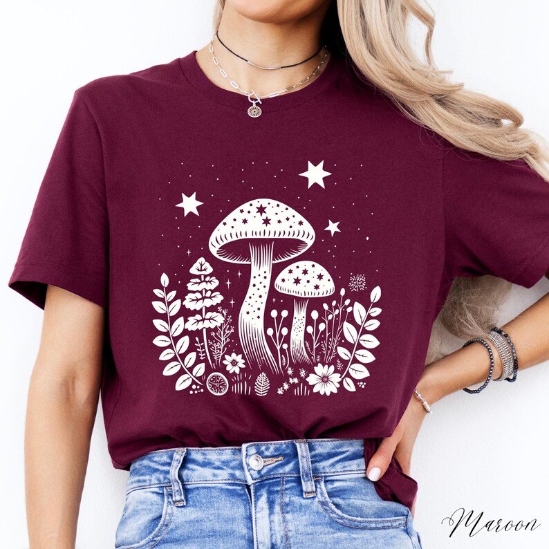 Celestial Mushroom Tshirt, Cottagecore Woodland Shirt, Forest Shirt, Nature Shirt, Botanical Shirt, Boho Shirt, Plants Shirt, Mushroom Gifts image 8