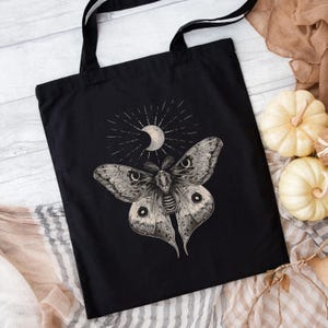 Gothic Moth Tote Bag, Moon Moth Bag, Dark Cottagecore Witch Bag, Mystical Gothic Bag, Goblincore Aesthetic Tote Bag, Goth Gifts, Witch Gifts