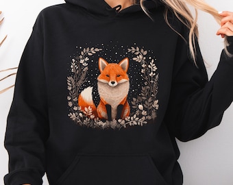 Botanical Red Fox Hoodie, Cottage core Fox Sweatshirt, Forest Animal Hoodie, Fall Sweatshirt, Autumn Boho Clothes, Fox Gifts, Gift for Her