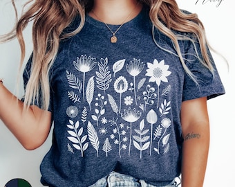 Wildflowers T-shirt, Boho Style Wildflower Print Unisex Tee Shirt, Botanical Graphic, Nature Lover Flower TShirt, Floral Cottagecore Clothes