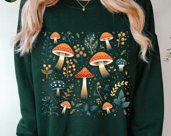 Colourful Mushroom Sweatshirt, Boho Hippie Clothes, Forest Shirt, Woodland Sweater, Autumn Jumper, Cottagecore Fall Sweater, Christmas Gifts
