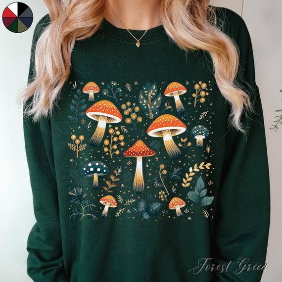 Colourful Mushroom Sweatshirt, Boho Hippie Clothes, Forest Shirt, Woodland Sweater, Autumn Jumper, Cottagecore Fall Sweater, Christmas Gifts