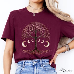 Tree and Moon Phase Shirt, Tree of Life Tshirt, Vintage Graphic Tee, Boho Tree Shirt, Mystic Celtic T Shirt, Hippie Clothes, Witchy Gifts