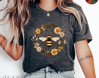 Hummel-Shirt, Bienen- und Blumen-Shirt, Boho-Bienen-T-Shirt, süßes Bienen-T-Shirt, Natur-Shirt im Cottagecore-Stil, Blumen-Shirt, Insekten-Shirt, Bienen-Geschenke
