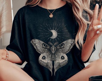 Celestial Moth Shirt, Mystic Moon Moth Tshirt, Forest Witch Shirt, Gothic Tshirt, Goblincore Shirt, Dark Cottagecore Clothing, Witchy Gifts