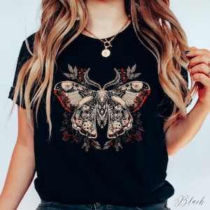Norwegian Gothic Moth Tshirt, Gothic Shirt, Dark Cottagecore Clothes, Gothic Grunge Folk Aesthetic Top, Botanical Moth Clothes, Moth Gifts