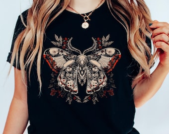 Norwegian Gothic Moth Tshirt, Gothic Shirt, Dark Cottagecore Clothes, Gothic Grunge Folk Aesthetic Top, Botanical Moth Clothes, Moth Gifts
