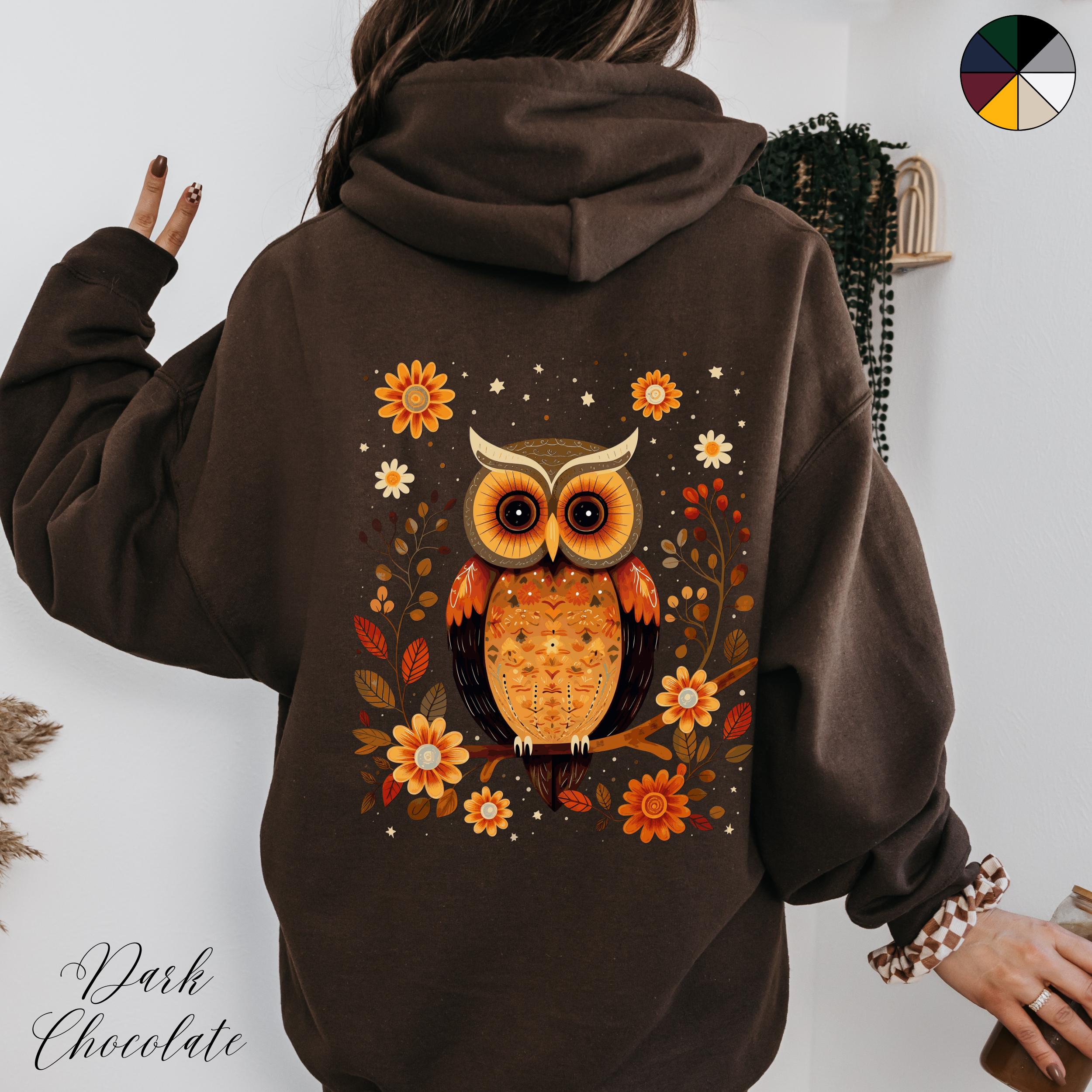 Mystical Owl Hoodie, Boho Autumn Hoodie, Cottagecore Floral Bird Hoody, Bohemian Hippie Clothes, Bir