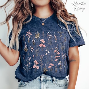 Delicate Wildflower Shirt, Garden Plants Shirt, Botanical Floral Shirt, Boho Flower Shirt, Pink Wild Flower Tshirt, Cottagecore T Shirt image 2