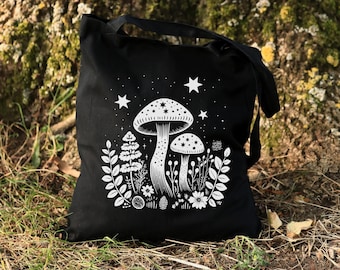 Magic Mushroom Tote Bag, Dark Cottagecore Canvas Tote Bag, Mystical Forestcore Cotton Tote, Woodland Bag, Mushroom Lover Gift