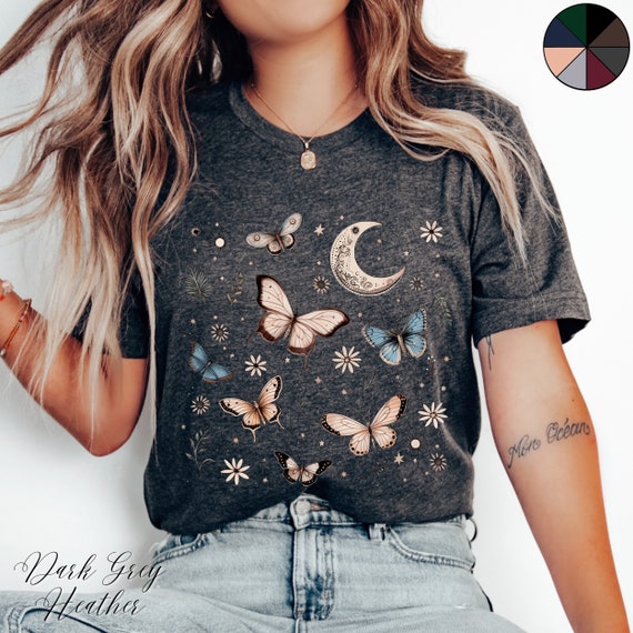 Boho Butterfly Shirt, Moon Butterfly Tshirt, Vintage Graphic Tee, Butterfly T Shirt, Boho Shirt, Bohemian Hippie Clothes, Butterfly Gifts