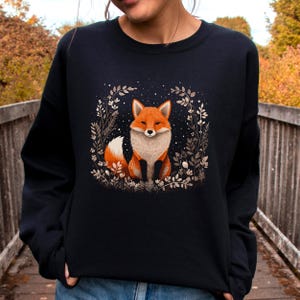 Bohemian Red Fox Sweatshirt, Cute Fox Sweater, Cottage core Fall Autumn Jumper, Woodland Forest Animal Shirt, Winter Boho Clothes, Fox Gifts image 8