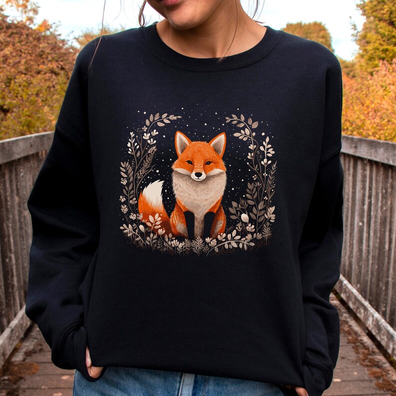 Bohemian Red Fox Sweatshirt, Cute Fox Sweater, Cottage core Fall Autumn Jumper, Woodland Forest Animal Shirt, Winter Boho Clothes, Fox Gifts image 8