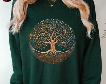 Autumnal Tree of Life Sweatshirt, Tree Sweatshirt, Cottage core Forest Shirt, Plant Shirt, Fall Sweatshirt, Boho Clothes, Hippie Clothes