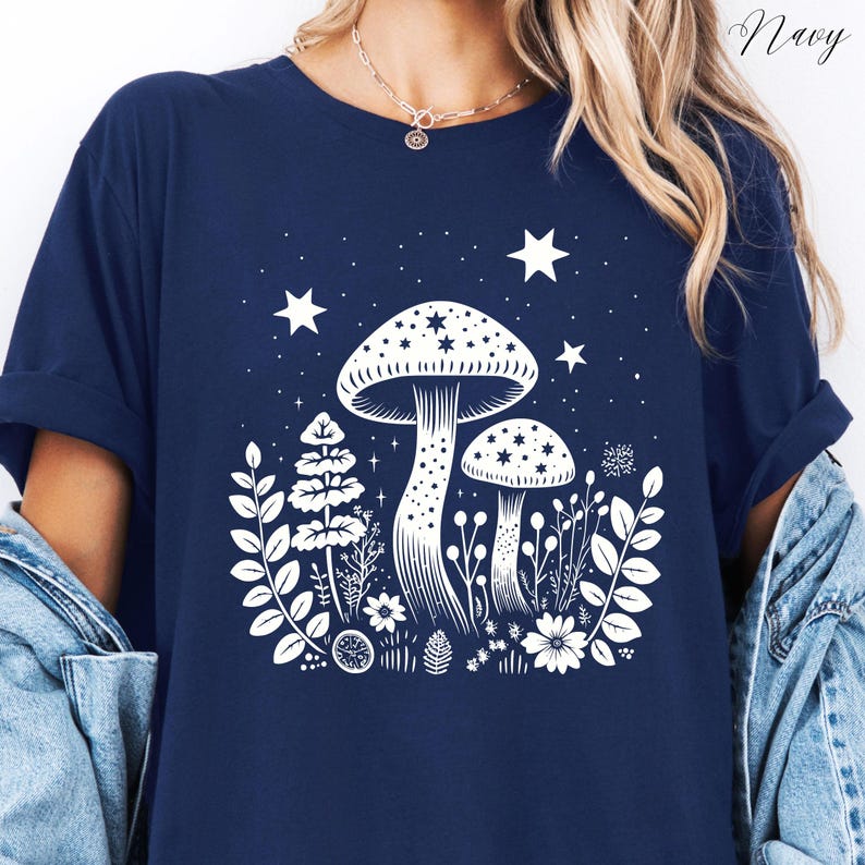 Celestial Mushroom Tshirt, Cottagecore Woodland Shirt, Forest Shirt, Nature Shirt, Botanical Shirt, Boho Shirt, Plants Shirt, Mushroom Gifts image 7