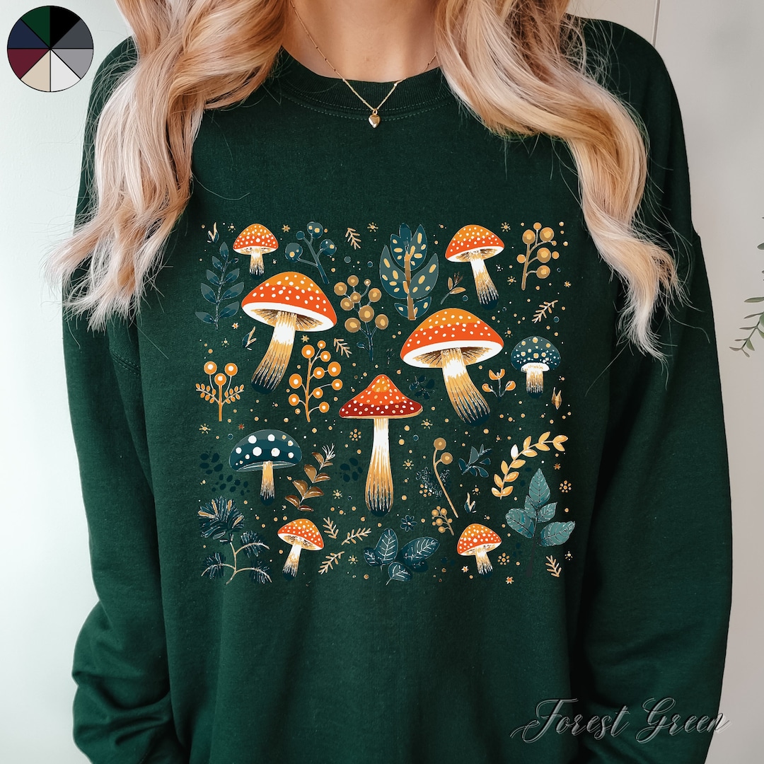 Colourful Mushroom Autumn Sweatshirt, Boho Mushroom Jumper, Cottagecore ...