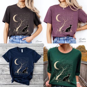 Moon Cat Shirt, Moon Phase and Black Cat Shirt, Mystical Moonlit Cat Tshirt, Cat Mom Shirt, Boho Vintage Graphic Tee, Cat Lover Gifts image 6