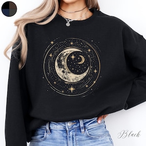 Crescent Moon Jumper, Celestial Moon and Stars Sweatshirt, Vintage Style Mystic Moon Boho Sweater, Cottagecore Clothing, Bohemian Jumper