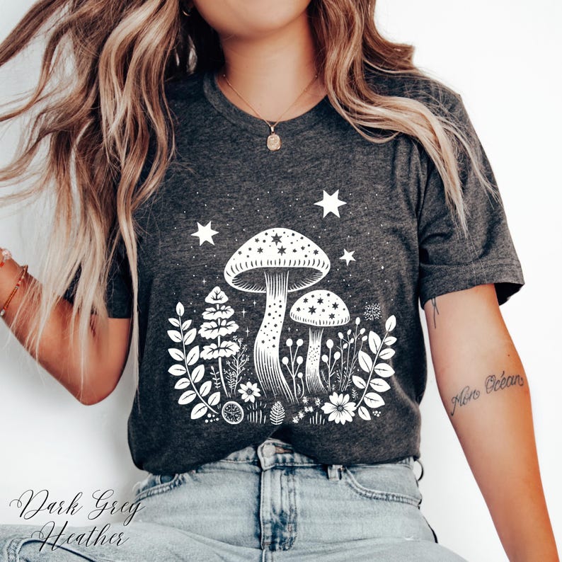 Celestial Mushroom Tshirt, Cottagecore Woodland Shirt, Forest Shirt, Nature Shirt, Botanical Shirt, Boho Shirt, Plants Shirt, Mushroom Gifts image 5