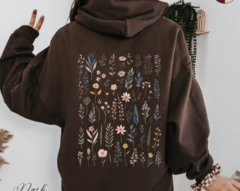 Vintage Wildflower Hoodie, Back Graphic Hoodie, Floral Hoodie, Pressed Flower Hoodie, Garden Aesthetic Boho Clothes, Nature Hippie Clothes