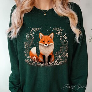 Bohemian Red Fox Sweatshirt, Cute Fox Sweater, Cottage core Fall Autumn Jumper, Woodland Forest Animal Shirt, Winter Boho Clothes, Fox Gifts image 3