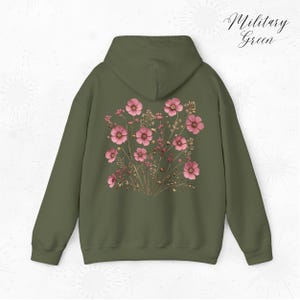 Soft Pink Wildflower Hoodie, Flower Hoodie, Floral Hoodie, Fairycore Cottage core Pullover Back Graphic Hoodie, Boho Clothes, Gifts for Her image 7